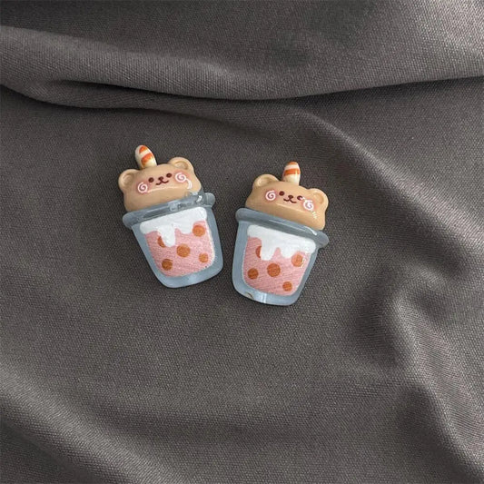 10pcs Kawaii Cartoon Milk Tea Coffee Cake Bear Flatbacks – Hair Embellishments for DIY Bows & Wedding Hairpin Accessories